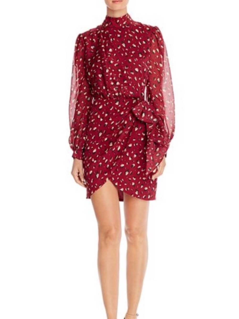 Revolve Bardot Kalia Print Dress In Burgundy Leopard Size Medium NWT